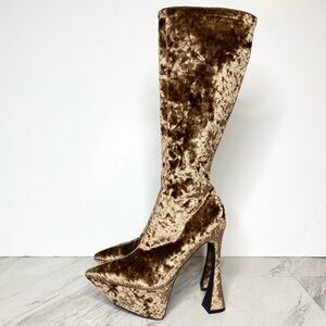 Jeffrey Campbell Shego Crushed Velvet Platform Heeled Tall Boot 6 1/2